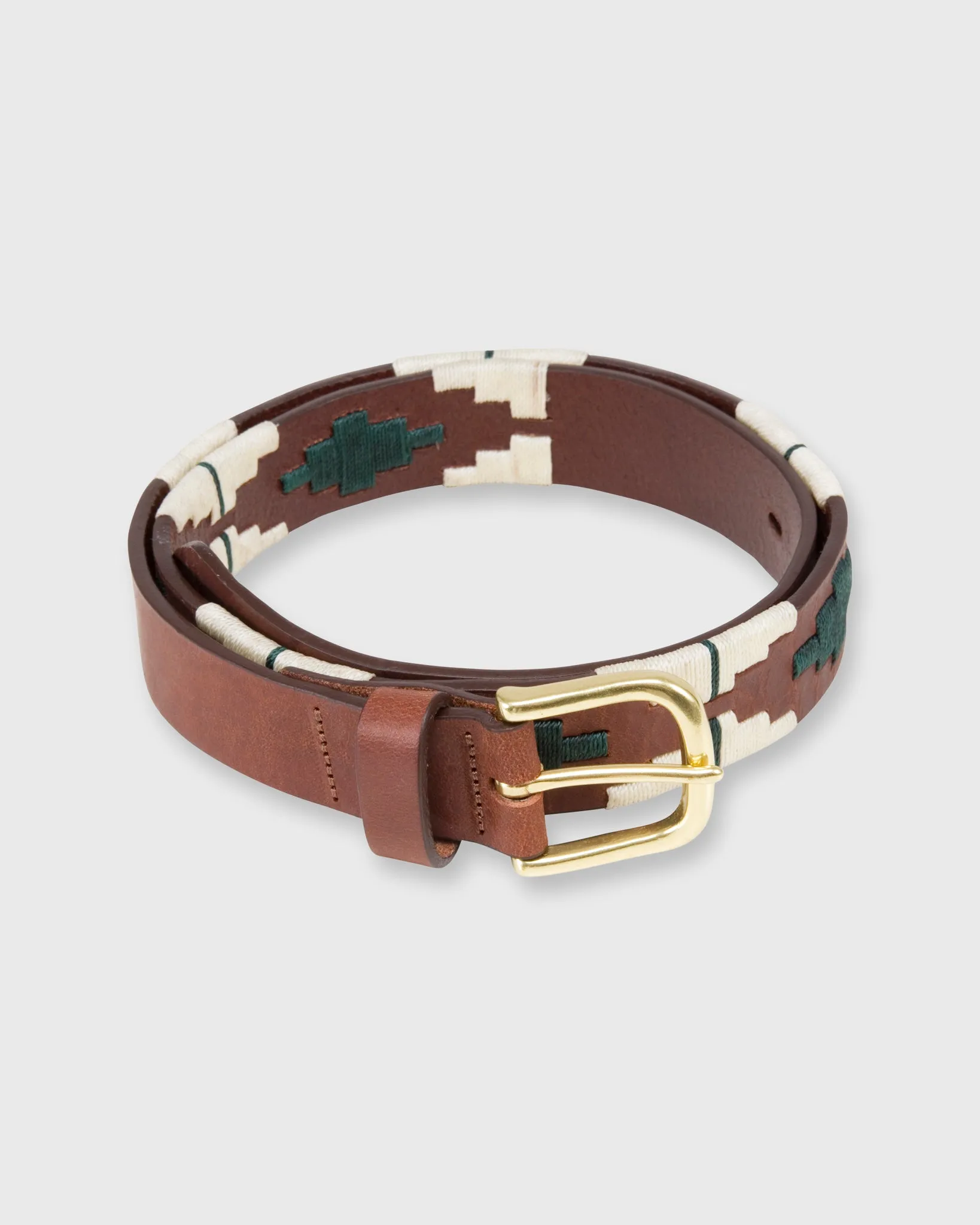 1 1/8" Polo Belt in Green/Bone Medium Brown Leather