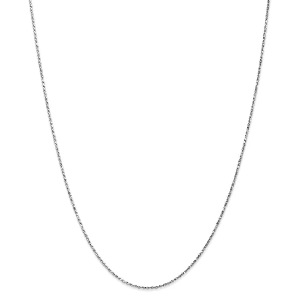 1.2mm, 10k White Gold Diamond Cut Solid Rope Chain Necklace