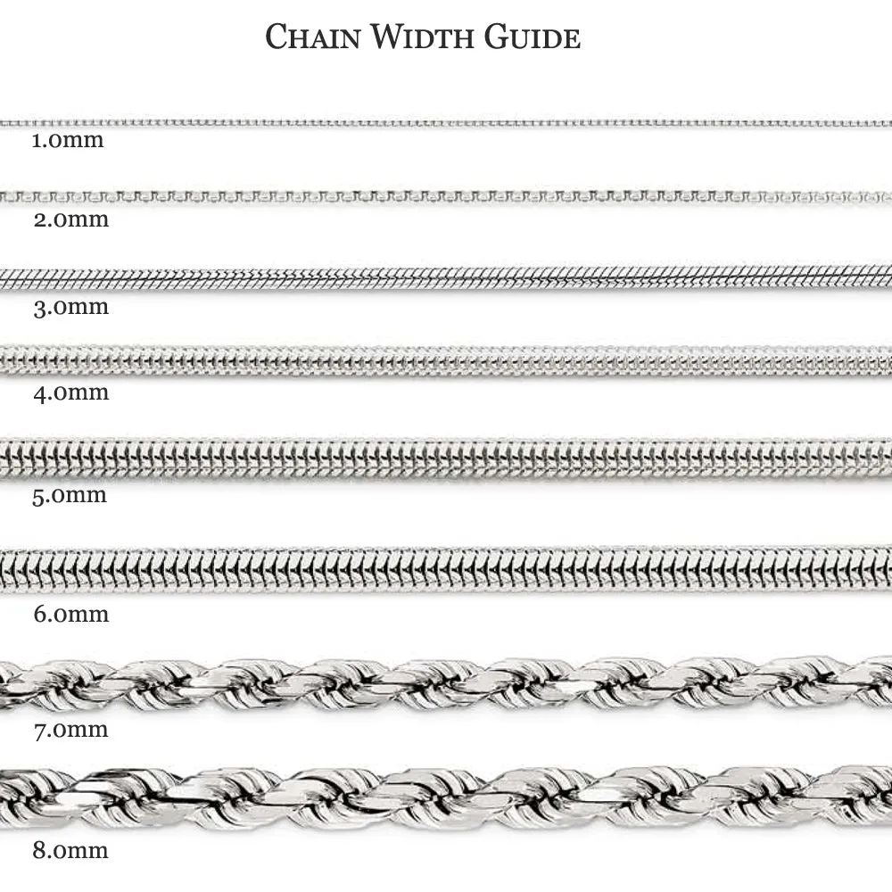 1.2mm, 10k White Gold Diamond Cut Solid Rope Chain Necklace