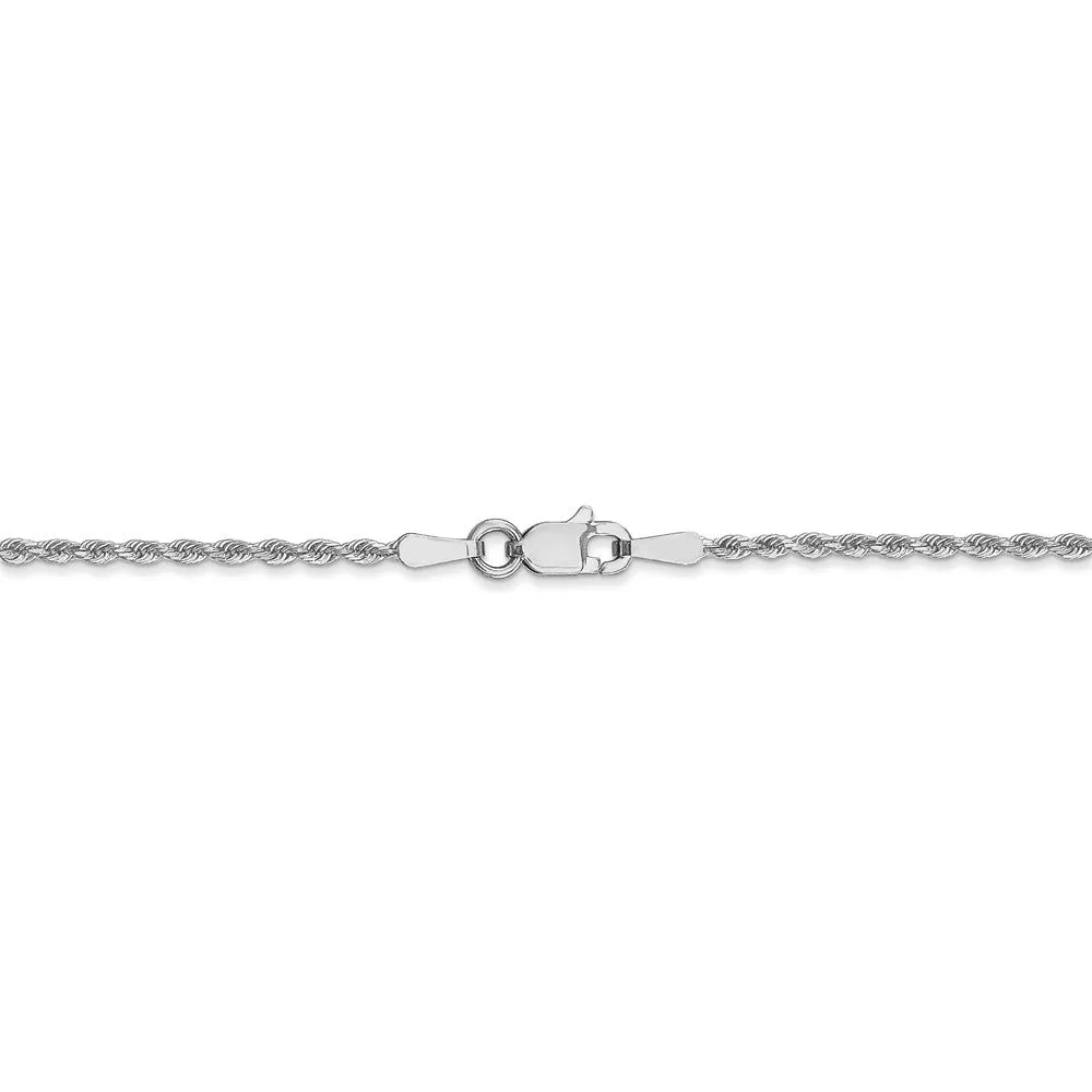 1.3mm 14k White Gold Solid Diamond Cut Rope Chain Necklace