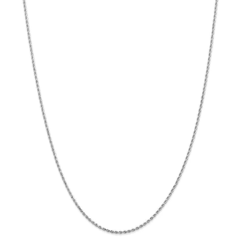 1.3mm 14k White Gold Solid Diamond Cut Rope Chain Necklace