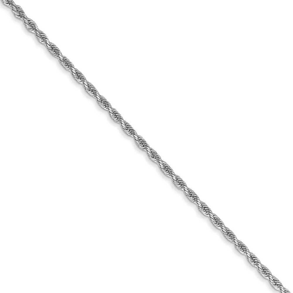 1.3mm 14k White Gold Solid Diamond Cut Rope Chain Necklace