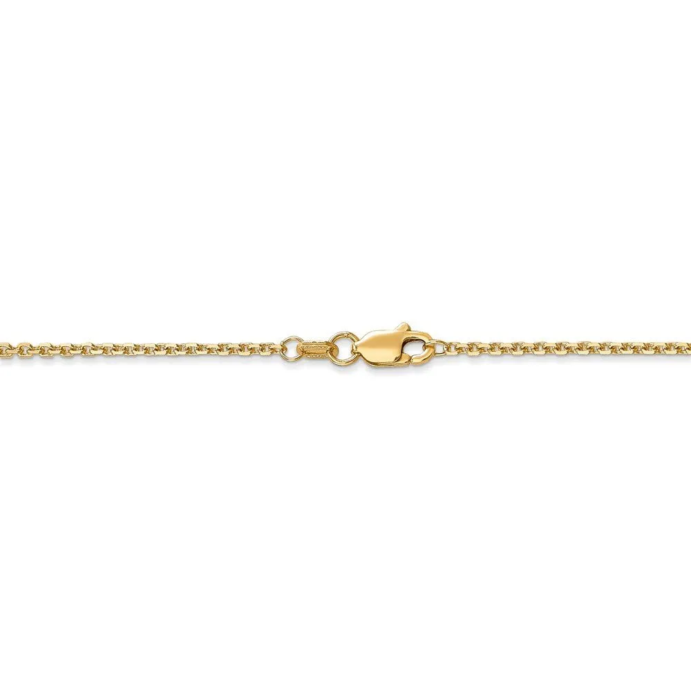 1.45mm, 14k Yellow Gold, Diamond Cut Solid Cable Chain Anklet, 9 Inch