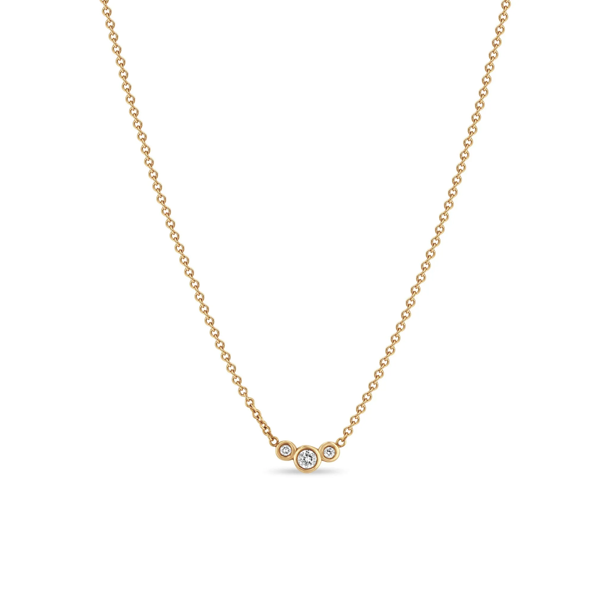 14k 3 Graduated Small Diamond Bezel Necklace