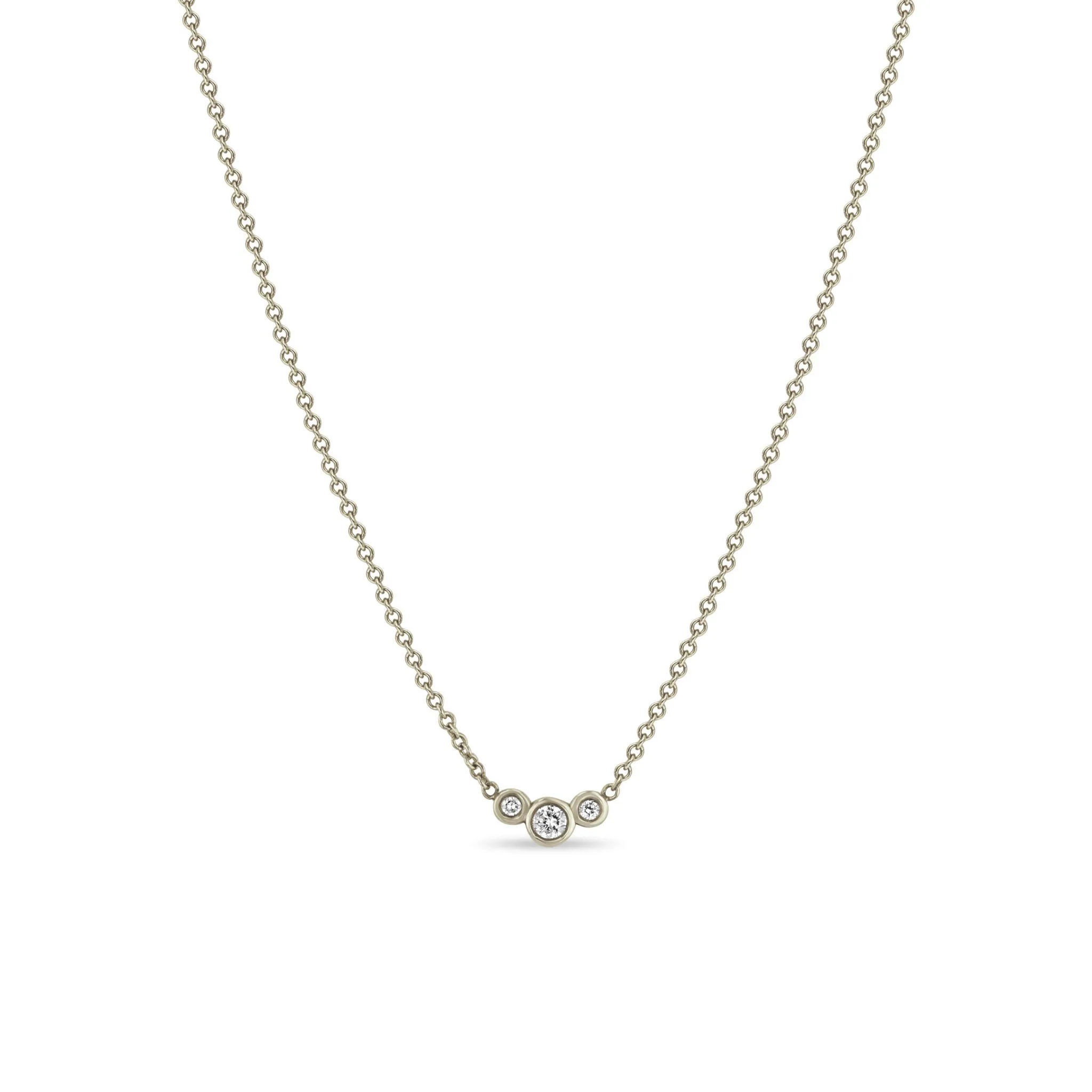 14k 3 Graduated Small Diamond Bezel Necklace