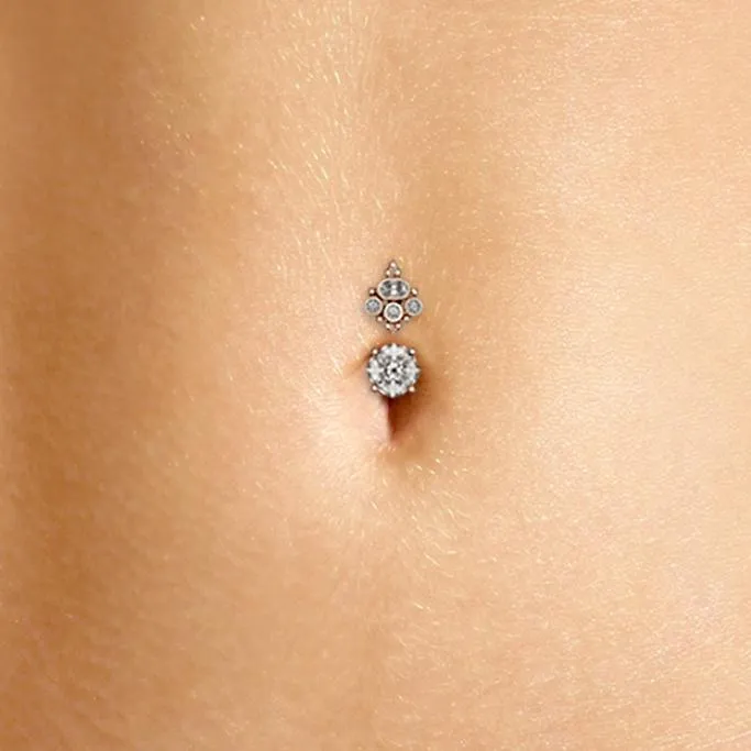 14K Rose Gold Maria Tash MT Crown Belly Bar with 6mm Base Gemstone