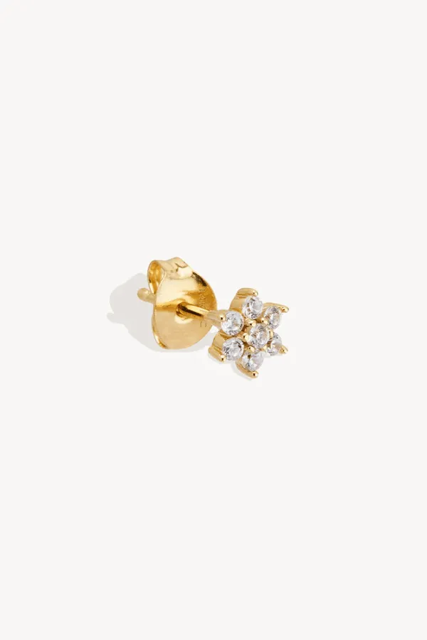 14k Solid Gold Crystal Lotus Flower Stud Earring