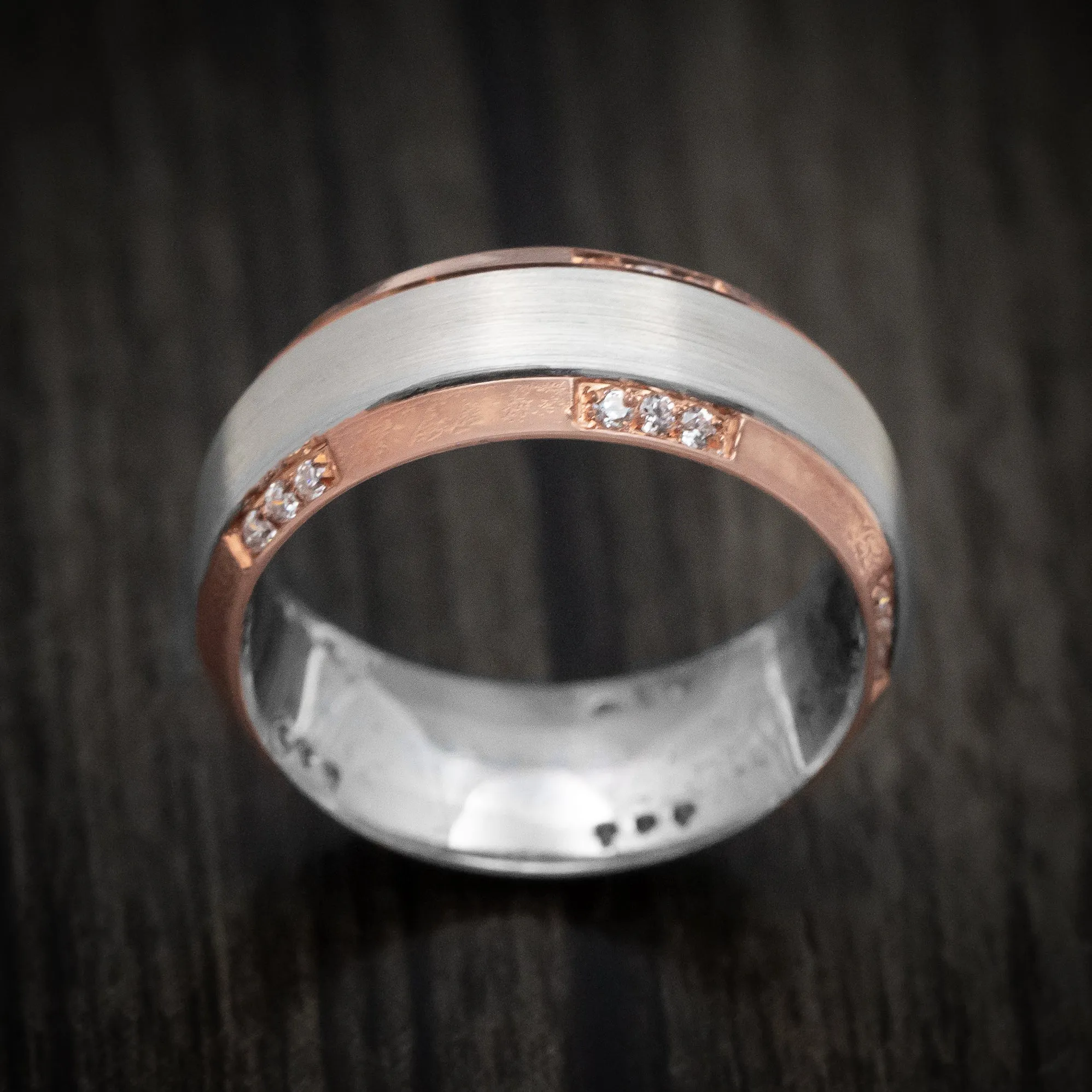 14K Two-Tone Rose and White Gold Men's Ring with Diamonds Custom Wedding Band