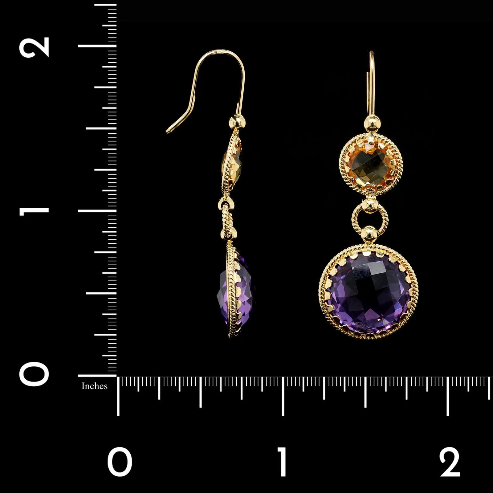 18K Yellow Gold Estate Amethyst and Citrine Drop Earrings