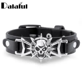 2016 Skeleton Skull Star Eye Punk Gothic Rock Leather Belt Buckle  Bracelets For Women Men Bracelets & Bangles S302