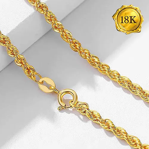 20INCHES ROPE CHAIN 18KT SOLID GOLD NECKLACE