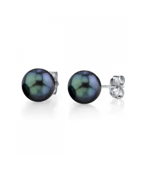 7.0-7.5mm Black Akoya Round Pearl Stud Earrings