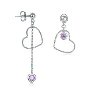 925 Sterling Silver Dangle Drop Pink Heart Earrings MXFE8152