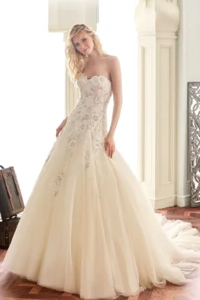 A-Line Appliqued Sleeveless Sweetheart Long Tulle&Lace Wedding Dress-MK_705787