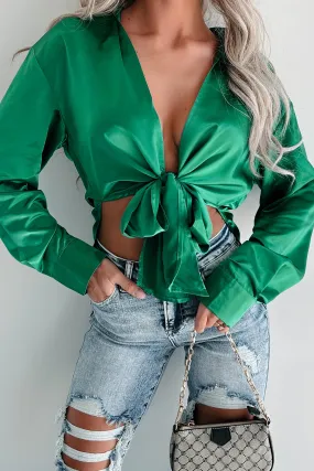 Achieving Greatness Tie-Front Satin Top (Green)