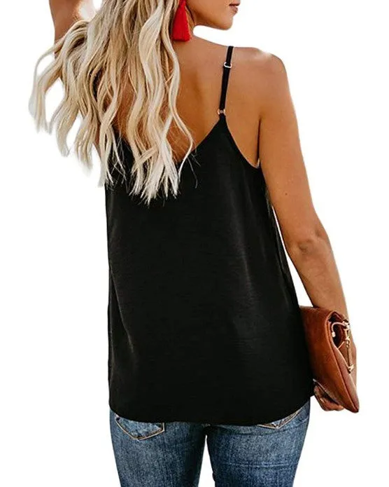 Adjustable Spaghetti Front Button Up Swing Tank Top Sleeveless Shirts