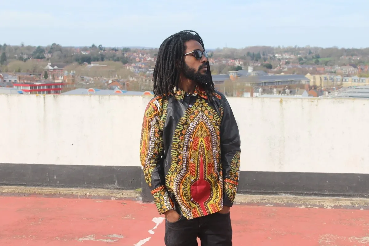 African Print Shirt in Black Dashiki - Festival Shirt