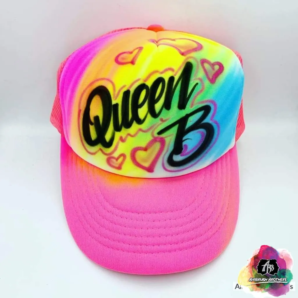 Airbrush Rainbow with Hearts Hat Design