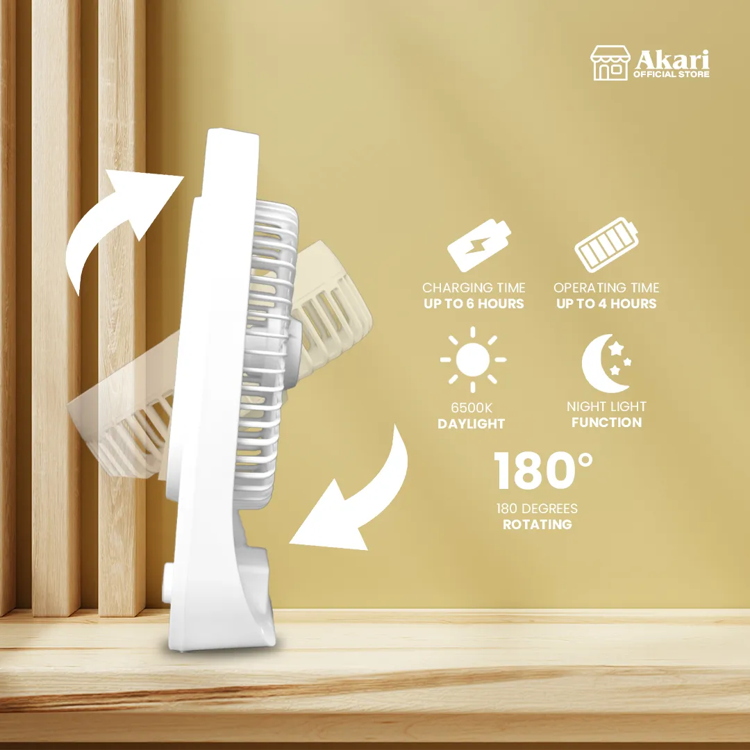 Akari 8 Rechargeable Square Fan with LED  (ARF-8018)