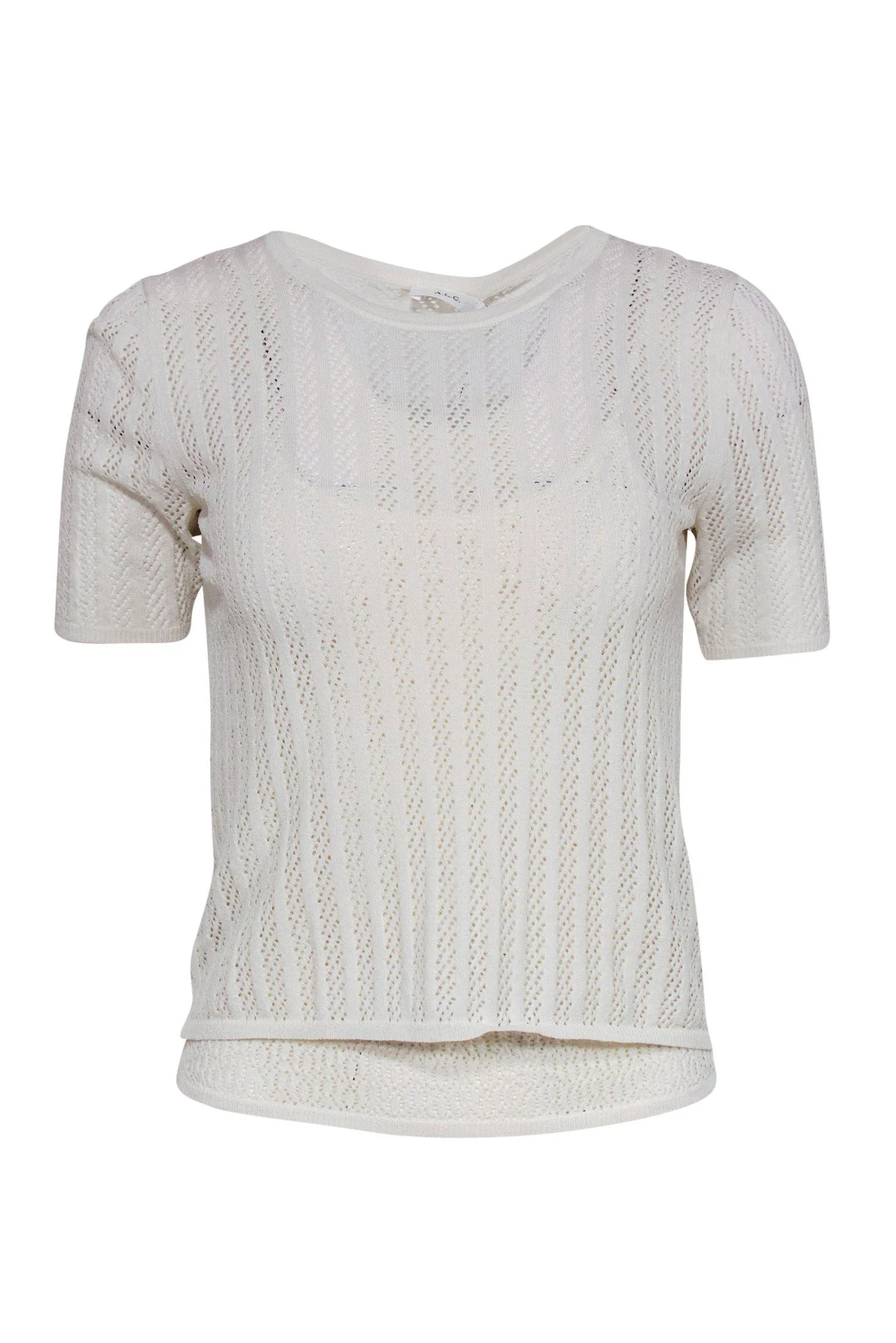 A.L.C. - White Knit Eyelet Short Sleeve Top Sz S