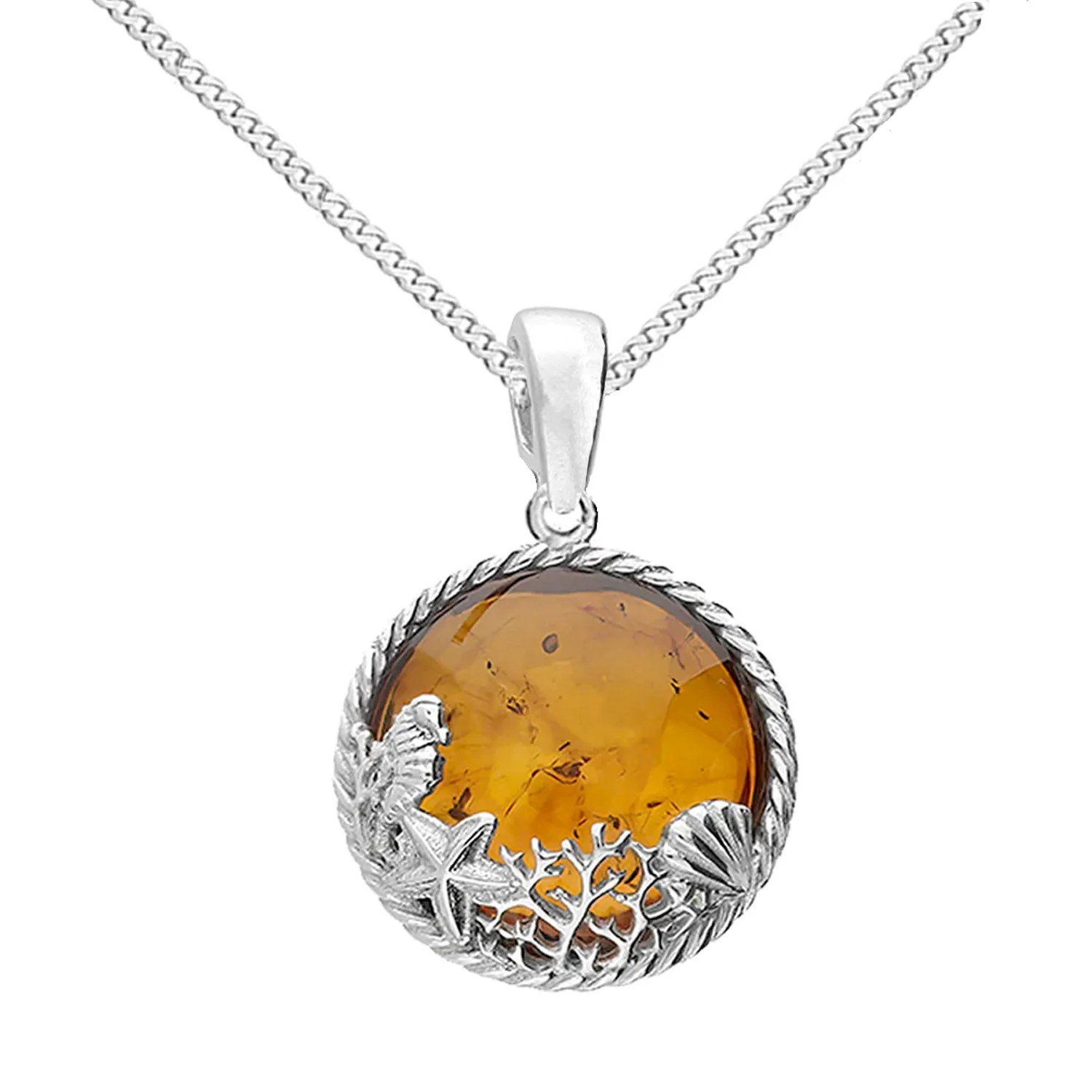 Amber Sea Life Necklace, Seahorse Oyster Starfish