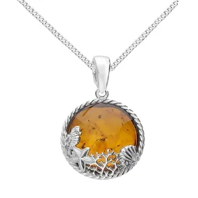 Amber Sea Life Necklace, Seahorse Oyster Starfish