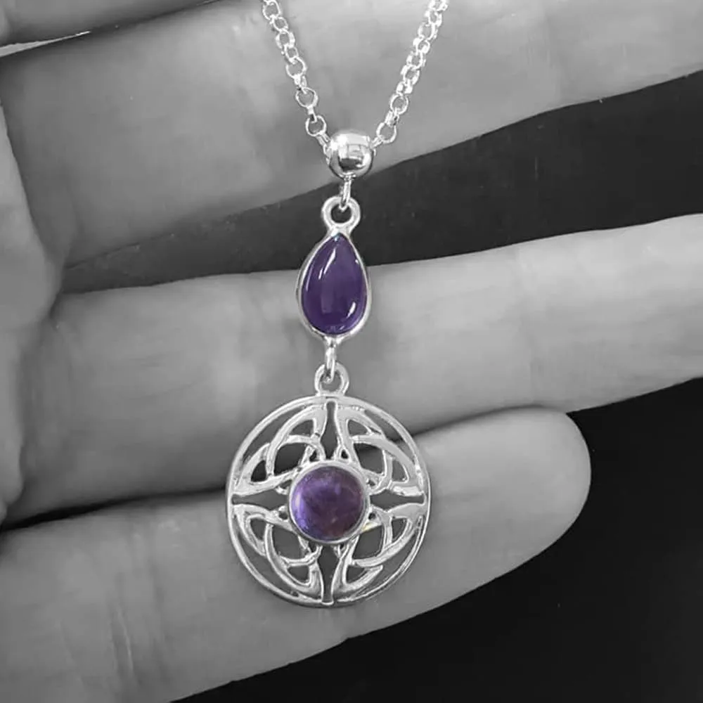 Amethyst Teardrop Round Celtic Necklace