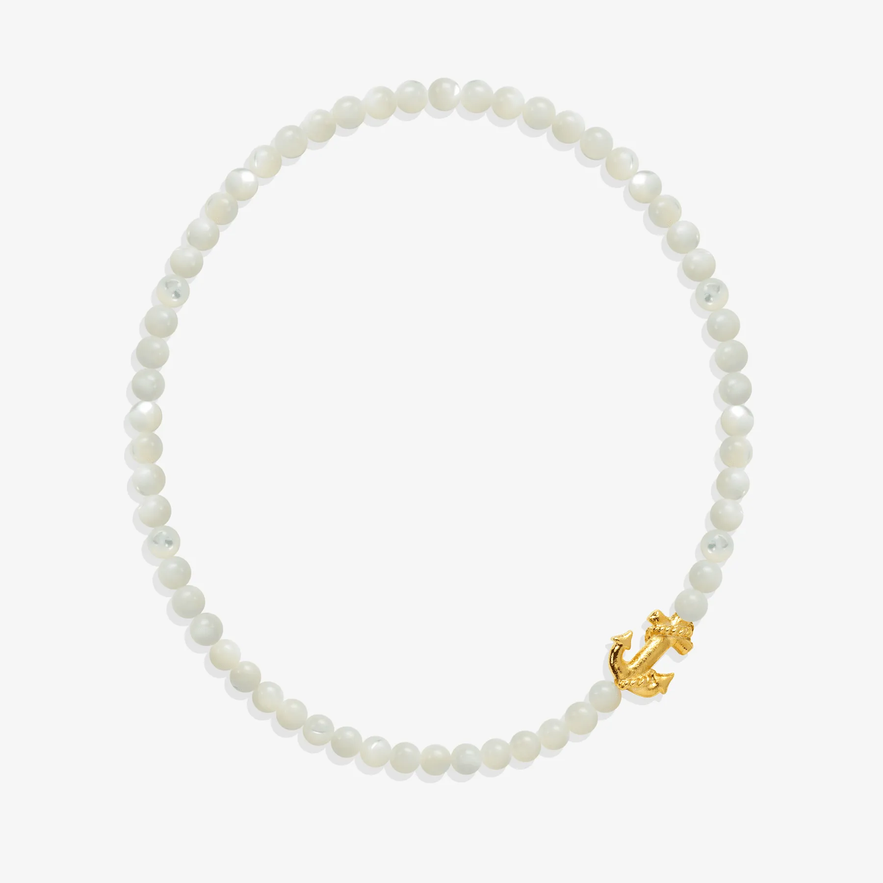 Anchor Mother Of Pearl Beaded Stretch Anklet (Water Resistant)