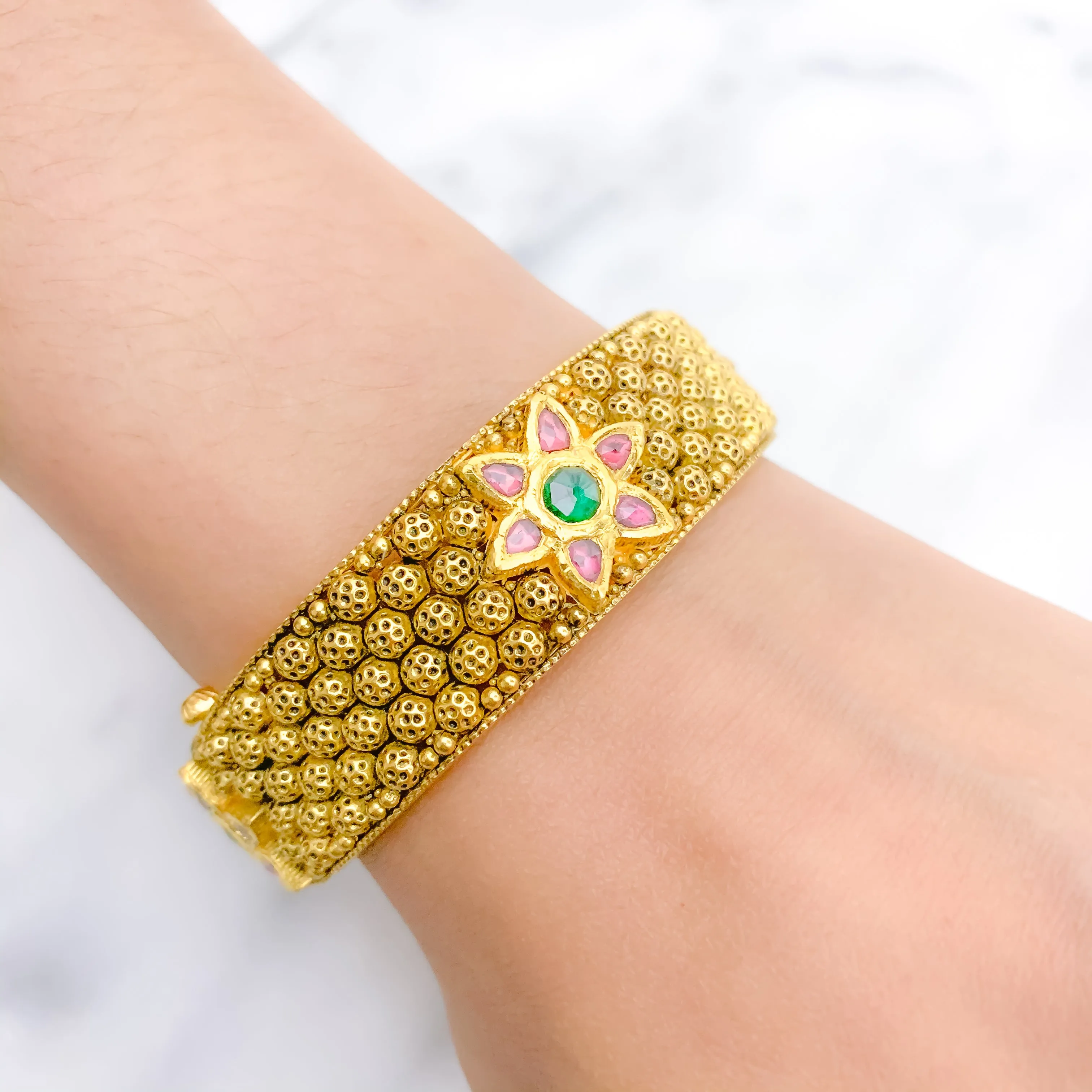 Antique 22k Gold Bangle with Flower Accent