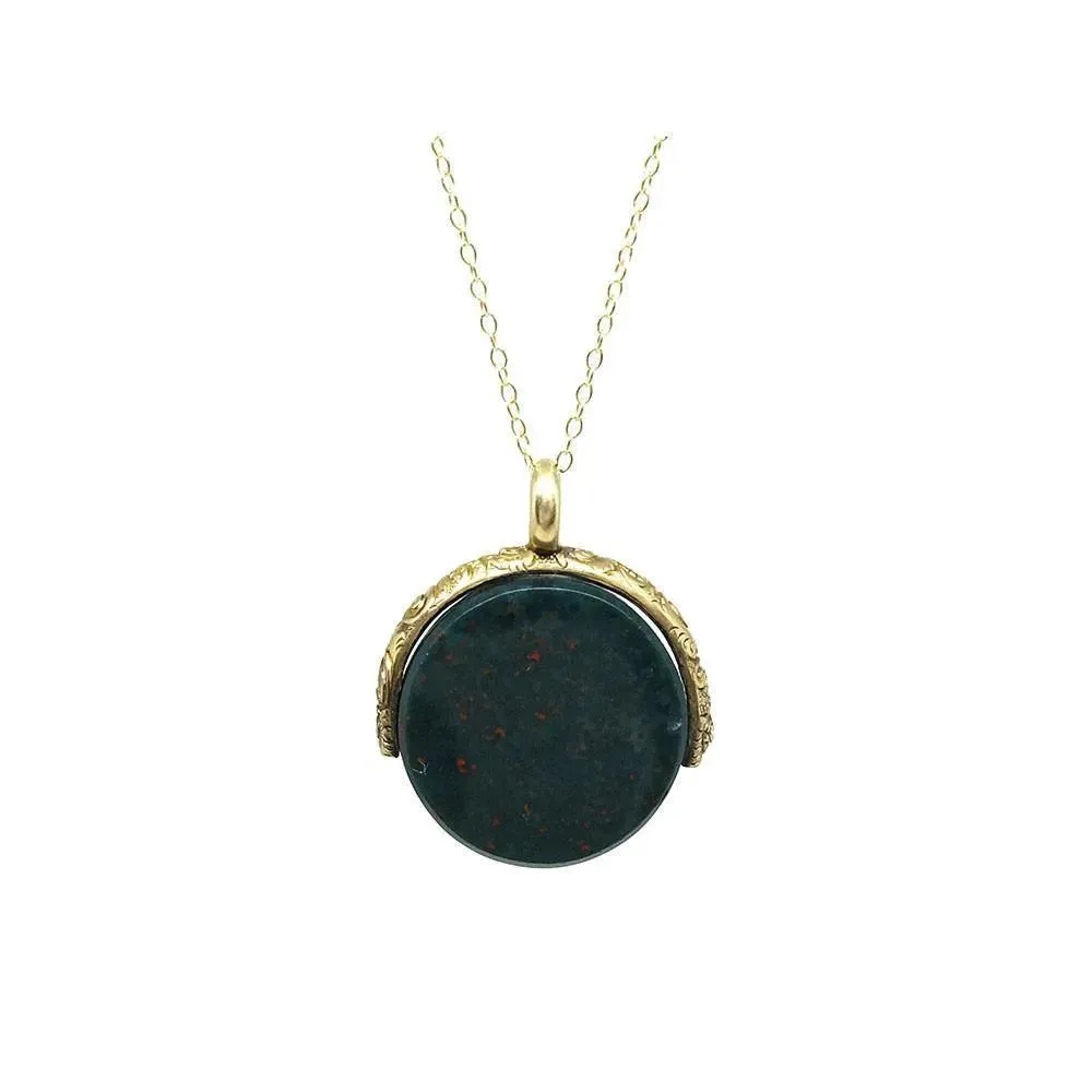 Antique Victorian Bloodstone Fob Pendant Necklace