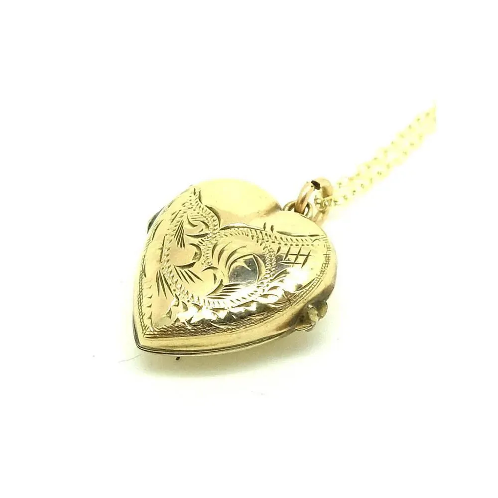 Antique Victorian Puffed Yellow Gold Heart Locket Necklace