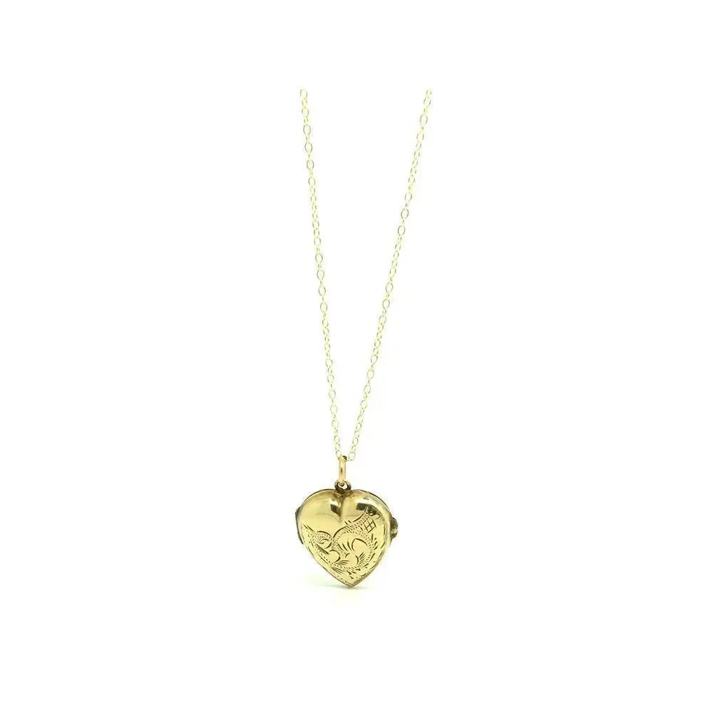 Antique Victorian Puffed Yellow Gold Heart Locket Necklace