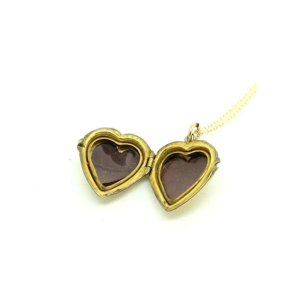 Antique Victorian Puffed Yellow Gold Heart Locket Necklace