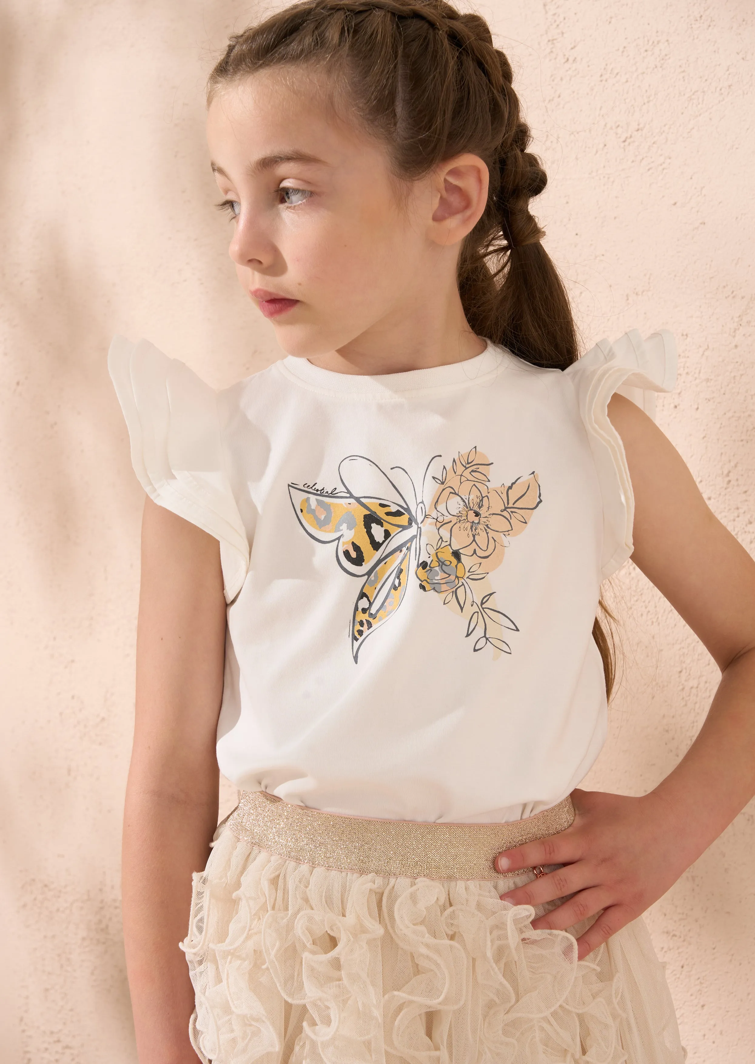 Anya Ivory Butterfly Flutter Sleeve Top