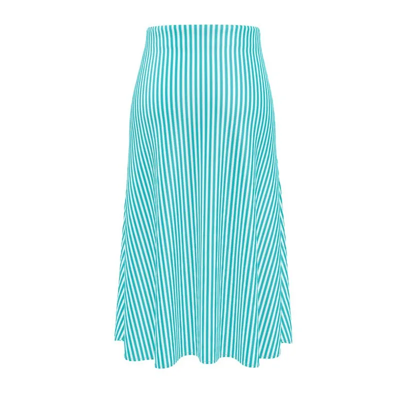 Aqua Striped Midi Skirt