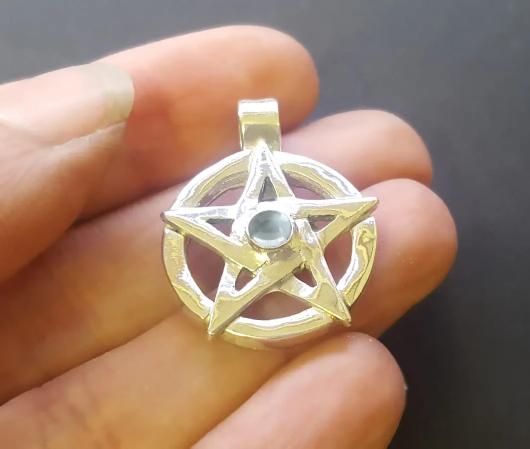 Aquamarine Pentagram Pendant, Handmade To Order