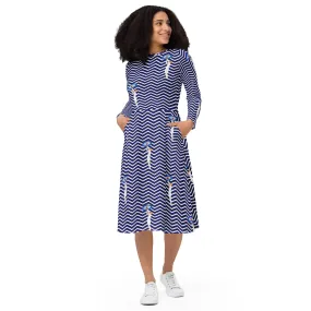 Art Deco Herringbone long sleeve midi dress