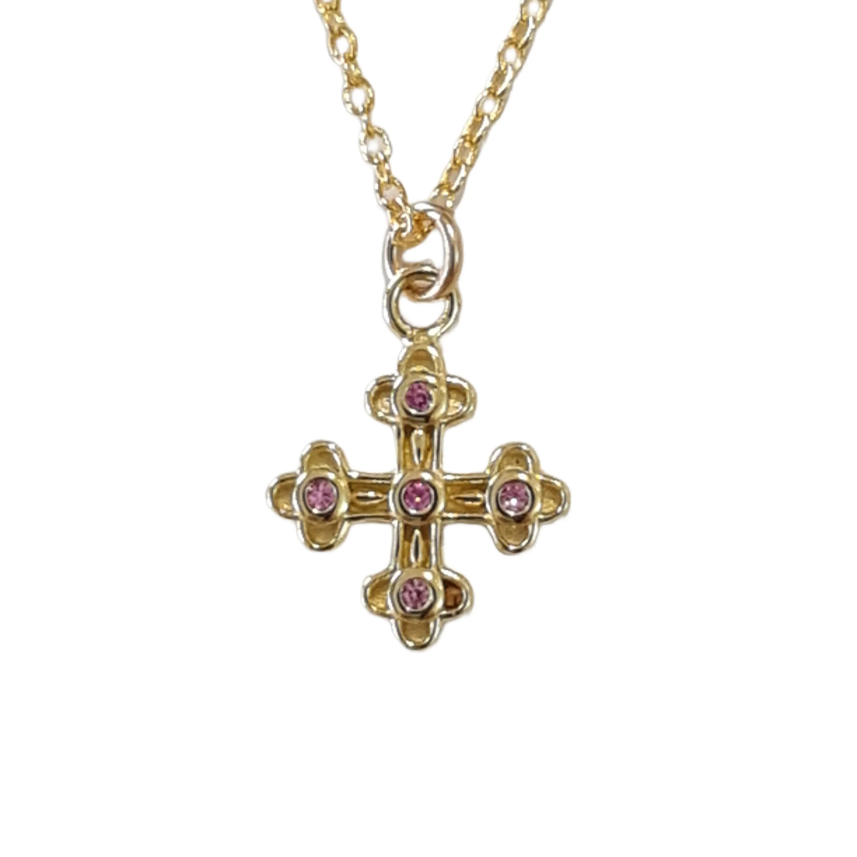 Artemis Cross necklace Sapphire Pink