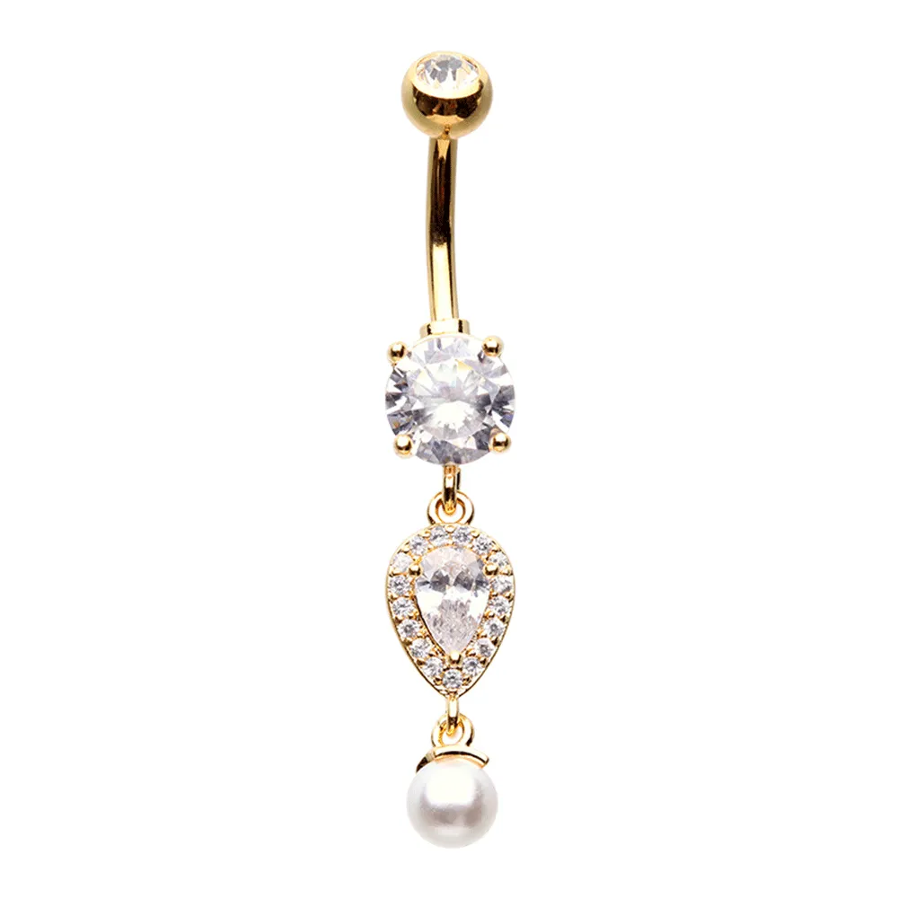 Aurelia Pearl Belly Ring with Yellow Gold Plating