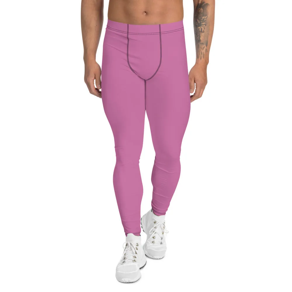 Baby Pink Men's Leggings, Solid Color Modern Meggings Compression Tights-Made in USA/EU