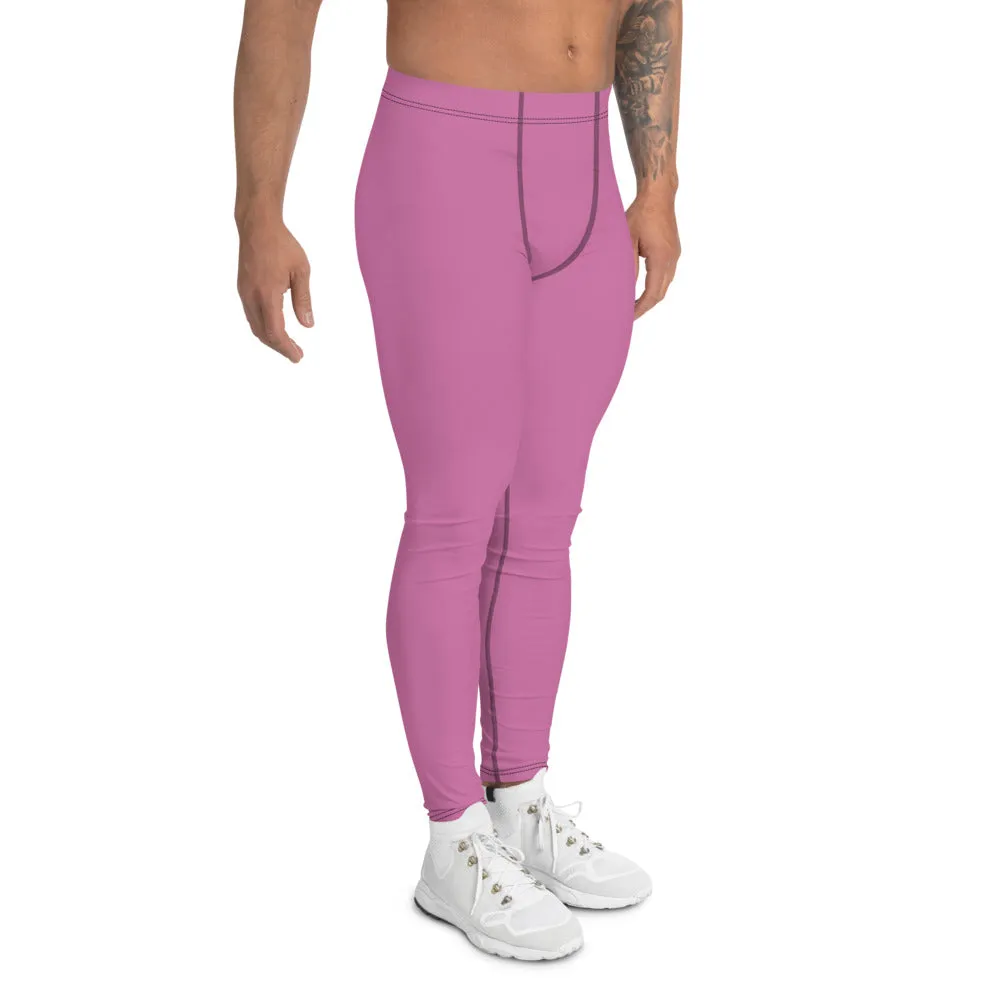 Baby Pink Men's Leggings, Solid Color Modern Meggings Compression Tights-Made in USA/EU