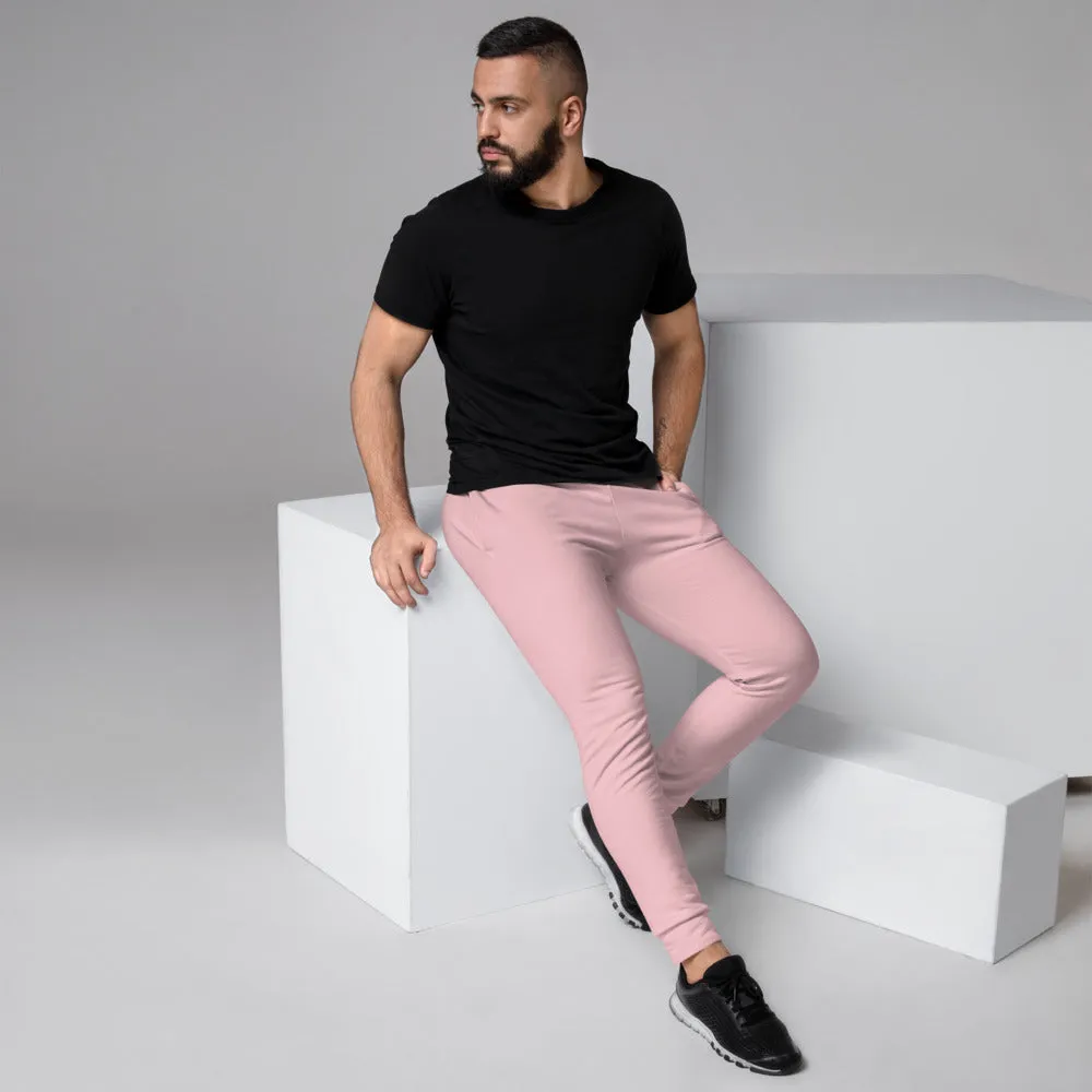 Ballet Pink Men's Joggers, Solid Color Modern Designer Sweatpants For Men-Made in EU/MX