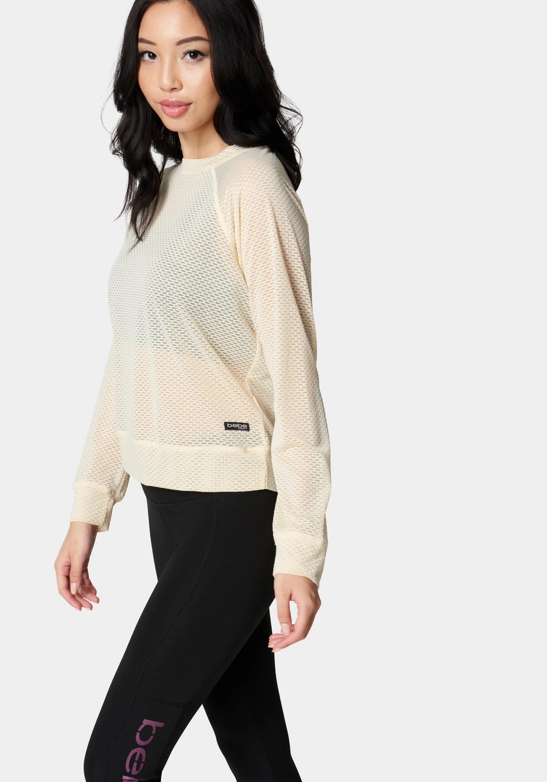 Bebe Logo Mesh Long Sleeve Top