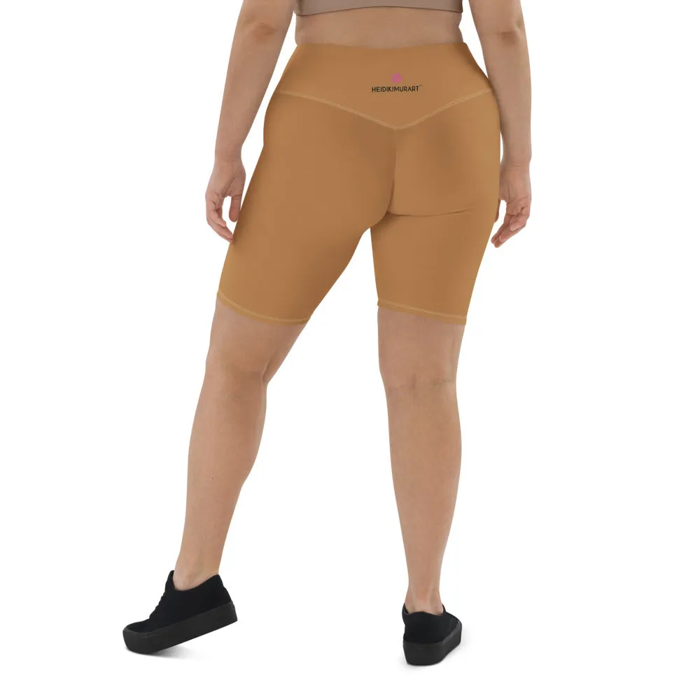 Beige Brown Ladies' Biker Shorts, Brown Tan Premium Biker Shorts For Women-Made in EU/MX