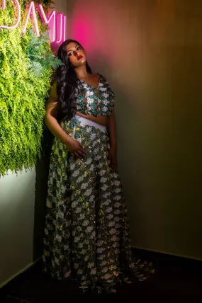 BENITA Green Sequin Lehenga Set