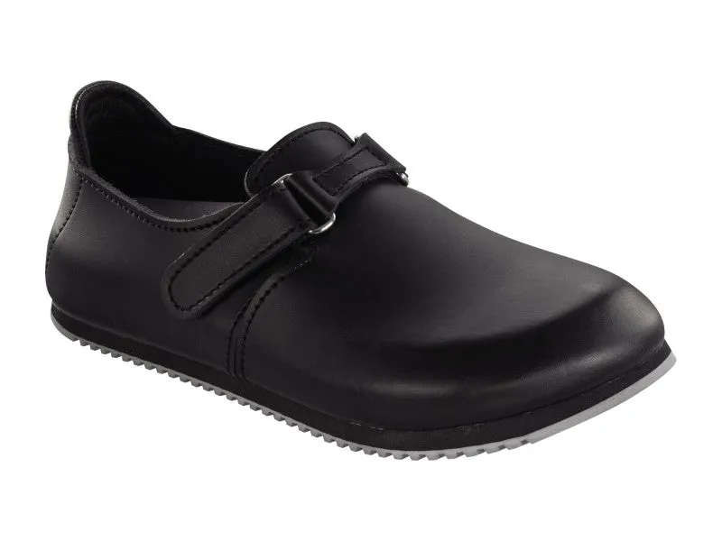 Birkenstock Linz Smooth Leather in Black (Classic Footbed - Supergrip Sole)