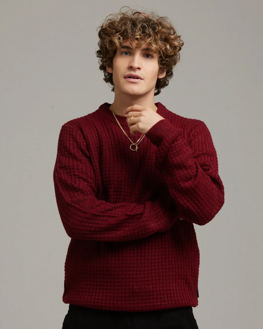 BJORN CREW NECK WAFFLE KNIT JUMPER | BURGUNDY