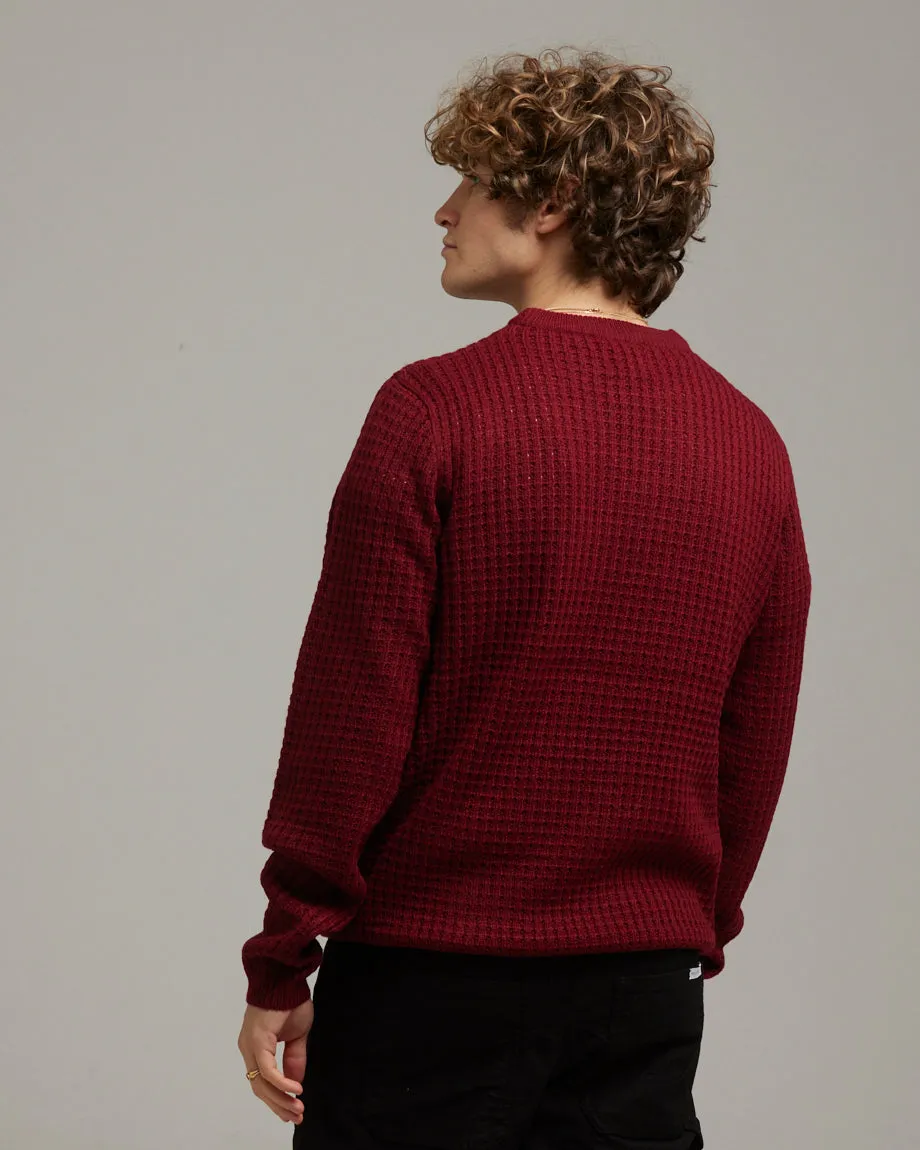 BJORN CREW NECK WAFFLE KNIT JUMPER | BURGUNDY