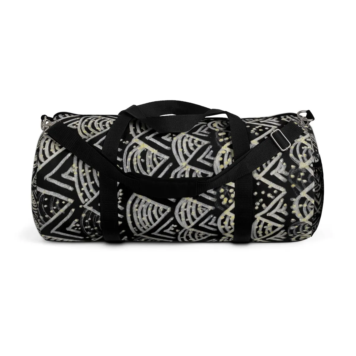 Black Geometric Duffel Bag, African Tribal Pattern Small/ Large Size Duffel Bag-Made in USA