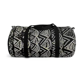 Black Geometric Duffel Bag, African Tribal Pattern Small/ Large Size Duffel Bag-Made in USA